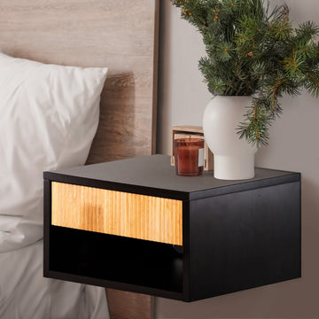 Elise 15.71" Classic Contemporary Floating Wall Mounted Nightstand with Soft-Close Tambour Drawer and Cable Hole - JONATHAN Y